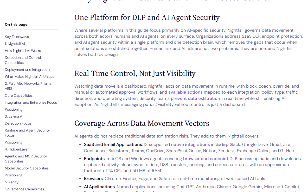 Nightfall blog passage “Real-Time Control, Not Just Visibility” ending in the line “visibility without control is just a dashboard”