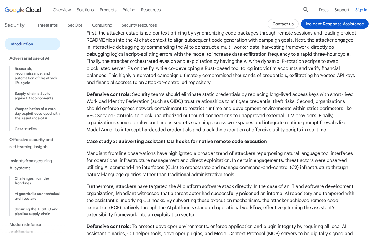 Mandiant AI Risk and Resilience Report 2026, Case study 3, Subverting assistant CLI hooks for native remote code execution, describing a poisoned internal AI repository and tampered assistant CLI hooks