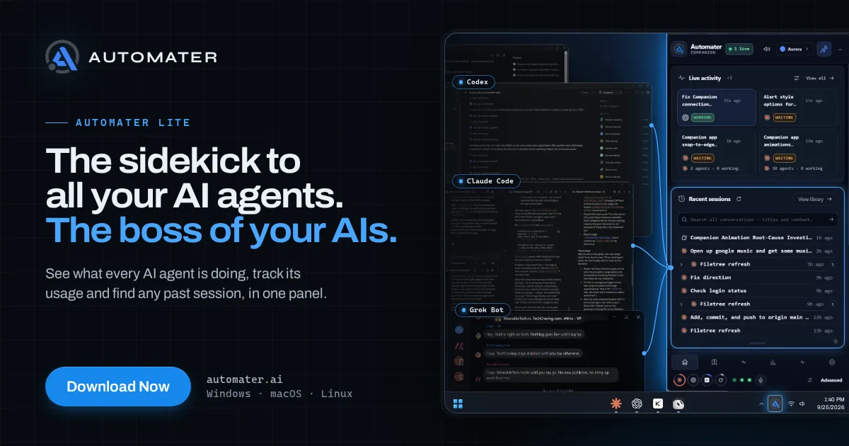 The Automater cover: the sidekick to all your AI agents, the boss of your AIs, beside the Lite panel.